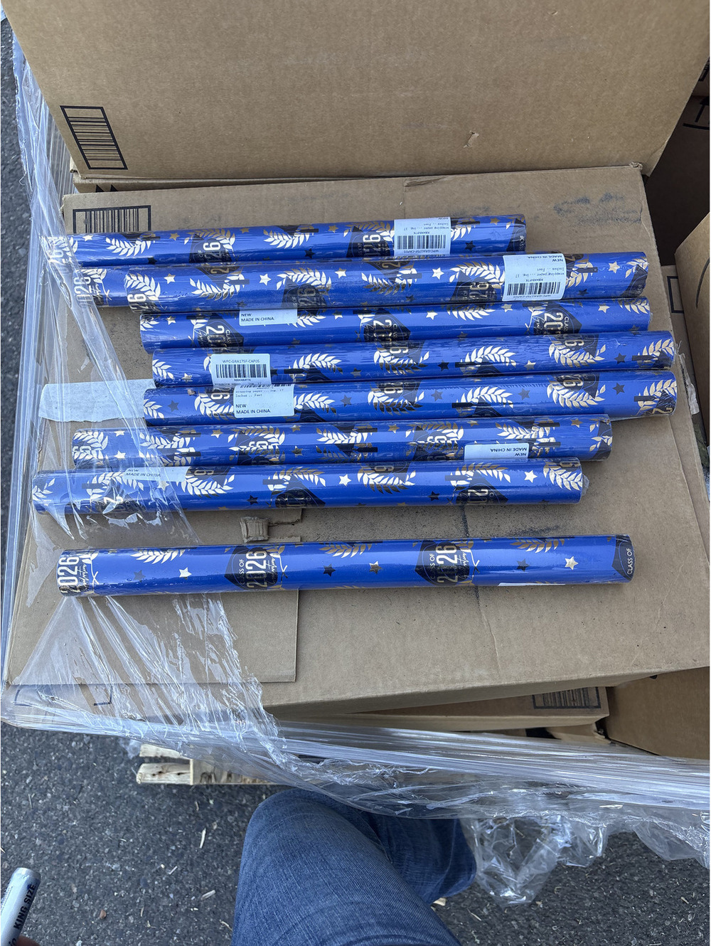 Class of 2026 Graduation Gift Wrapping Paper Roll Blue Gold Metallic Star